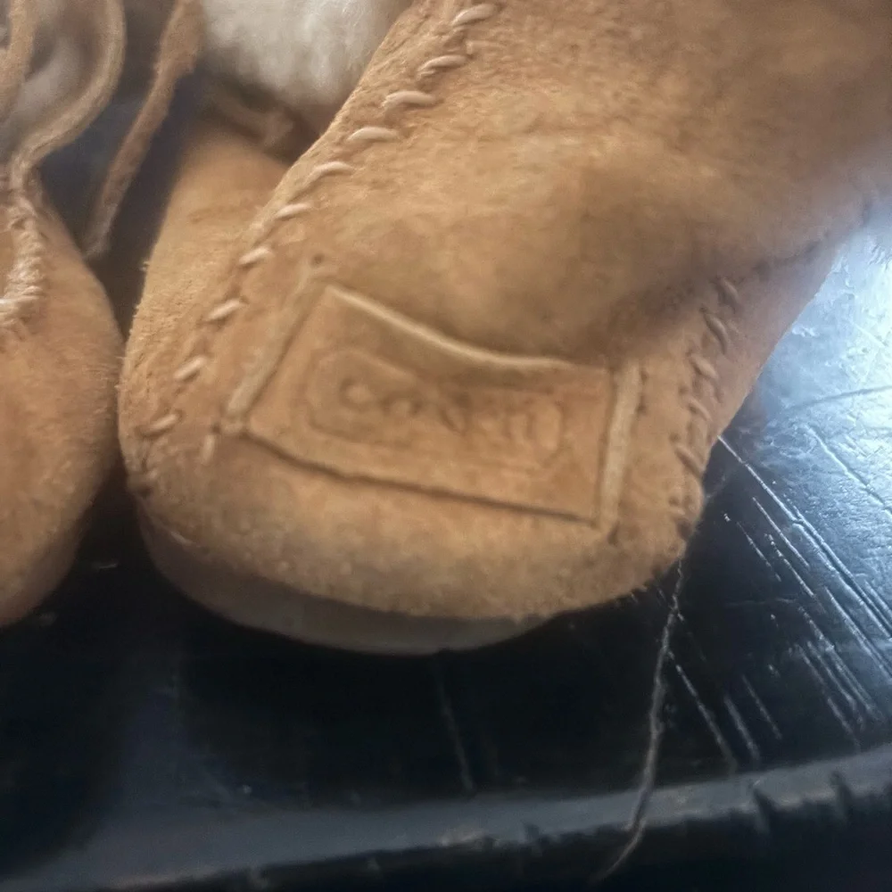 Coach Tan Suede Moccasins with Cream Lining - Picture 6 of 6
